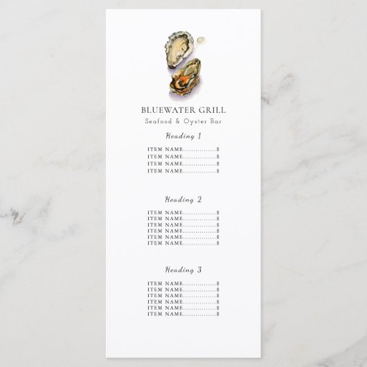 Oyster | Carte menu du restaurant de fruits de mer (Devant)