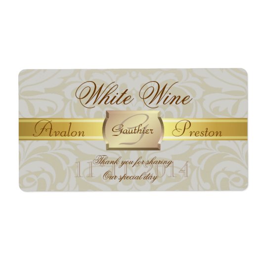 Oyster Damask Gold Monogramme Mariage Étiquette de (Devant)