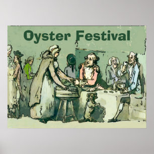 Oyster Fest. Vrouw, verkoopt de  stijl van Oyster Poster