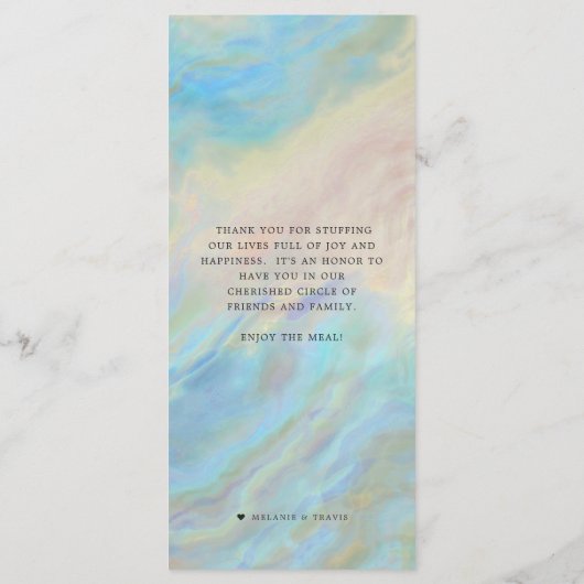 Oyster Pearl Party | Dual Oysters Opal Thema Menu (Achterkant)