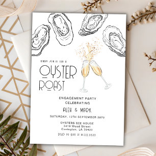 Oyster Roast Hand Draw Champagne Trouwfeest Kaart