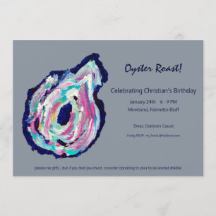 Oyster Roast Party Invitation - Dove Grey Kaart