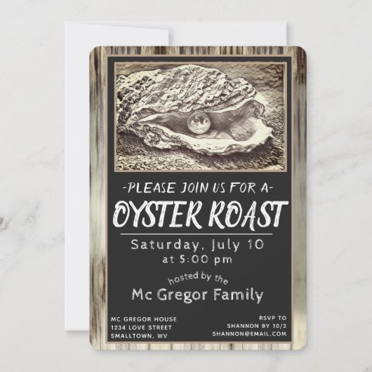 Oyster Roast Zwart en Wit Allround Kaart (Voorkant)