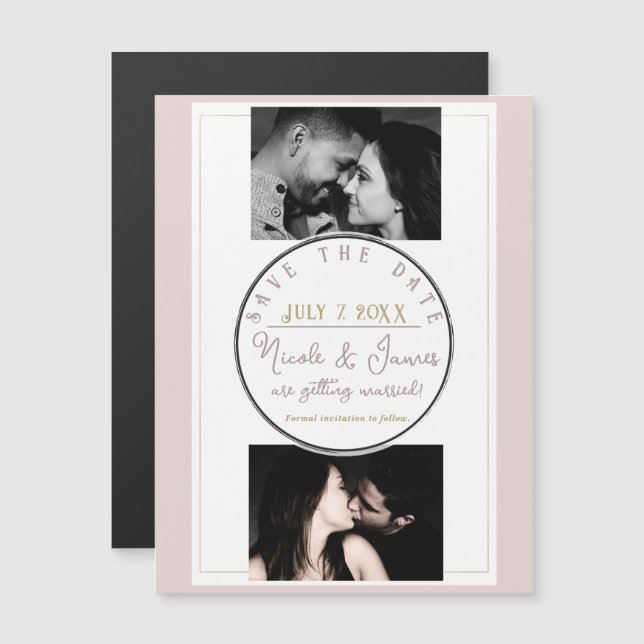 Oyster Roze & Goud Modern Minimal Save the Date (Voorkant / Achterkant)