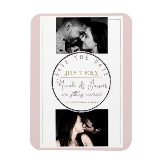 Oyster Roze & Goud Modern Minimal Save the Date Magneet (Verticaal)