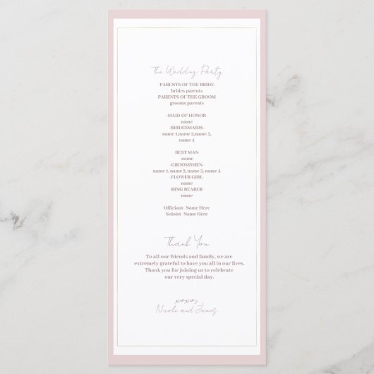 Oyster Roze & Goud Modern Minimal Wedding Programm Programma (Achterkant)
