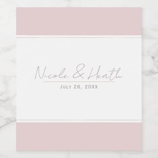 Oyster Roze & Goud Modern Minimal Wedding Wijn Etiket (Enkel label)