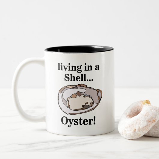 Oyster Shell Funny Tweekleurige Koffiemok (Met donut)