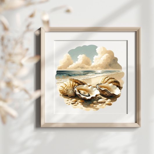 Oyster Shells op een zandstrand Poster