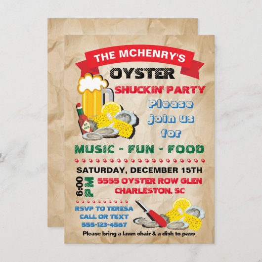 Oyster Shucking Party Uitnodiging (Voorkant / Achterkant)