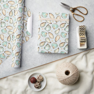 Oyster voor kustWaterverf en patroonpatroon Cadeaupapier