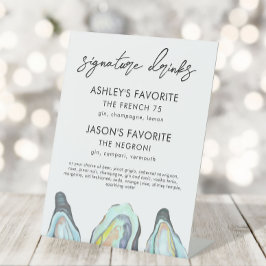 Oyster Wedding Signature Drinks Sign, Cocktail Reclamebord Met Voetstuk