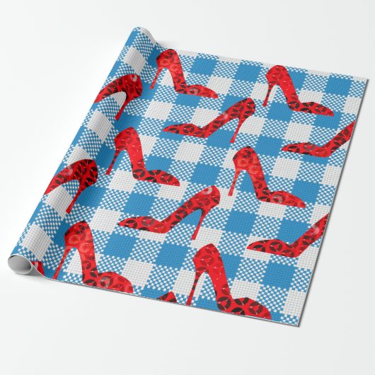 Oz Blue Gingham Ruby slippers Cadeaupapier (Uitgerold)