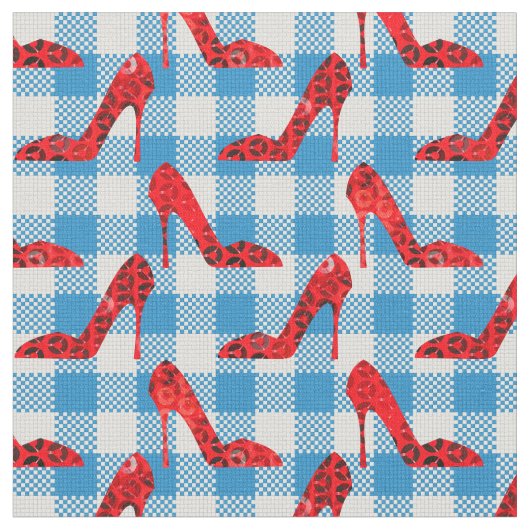 Oz Blue Gingham Ruby slippers Stof (Close Up)