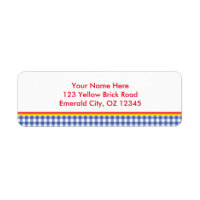 Oz Blue Gingham verjaardagsfeest adreslabels