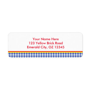 Oz Blue Gingham Verjaardagsfeest Adreslabels Etiket