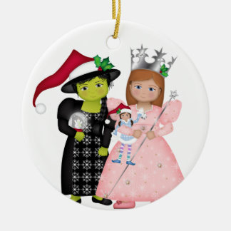 Oz-some Merry KerstGlinda en Woodheks Keramisch Ornament