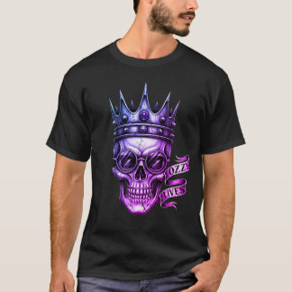 Ozzy Leeft Schedel Bril Kroon Biker Tattoo Paars T-shirt