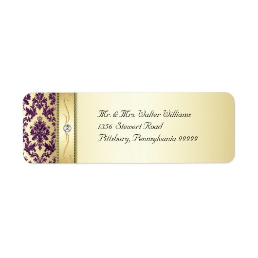 P1 Élégant Étiquette de diamant rouge or Damas (Devant)