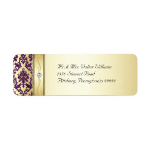P1 Elegant Gold Paars Damask Diamond Label