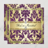 P1 Elegant Gold Purple Damask Invitation Modèle (Devant / Derrière)