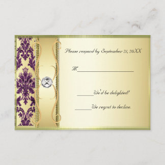 P1 Gold op de Paarse RSVP-kaart van Damask RSVP Kaartje