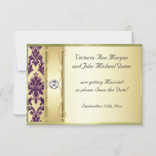 P1 Gold Paarse Damask Sla de datumkaart op Save The Date