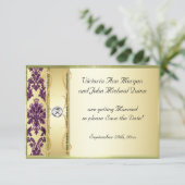 P1 Gold Purple Damask Enregistrer la carte Date (Debout devant)
