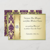 P1 Gold Purple Damask Enregistrer la carte Date (Devant / Derrière)