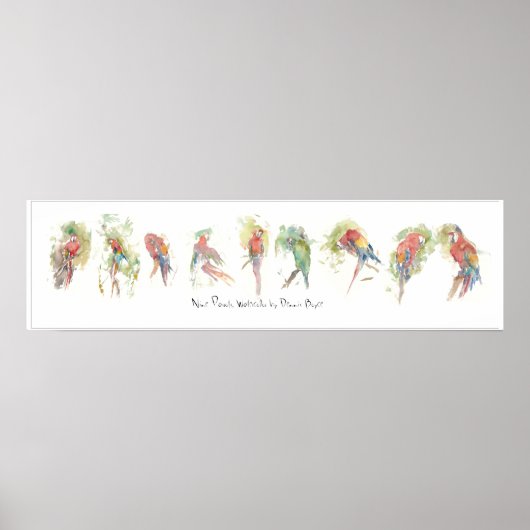 P3, Nine Parrots, Waterverf door Dennis Boyce Poster (Voorkant)