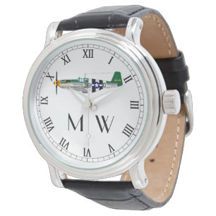 P51 Mustang   klassiek vliegtuig Met monogram Horloge
