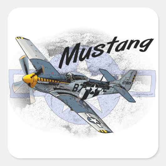 P51 Mustang Vierkante Sticker (Voorkant)