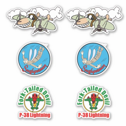 P-38 Cartoon, P-38 Snafuperman & Fork-Tailed Devil Sticker (Voorkant)