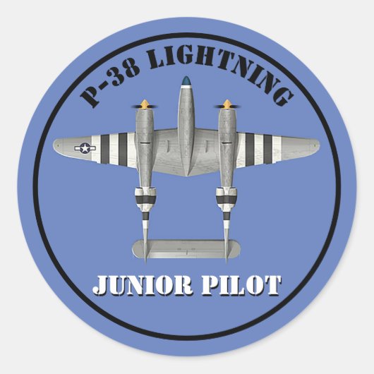 P-38 Lightning Junior Pilot Ronde Sticker (Voorkant)