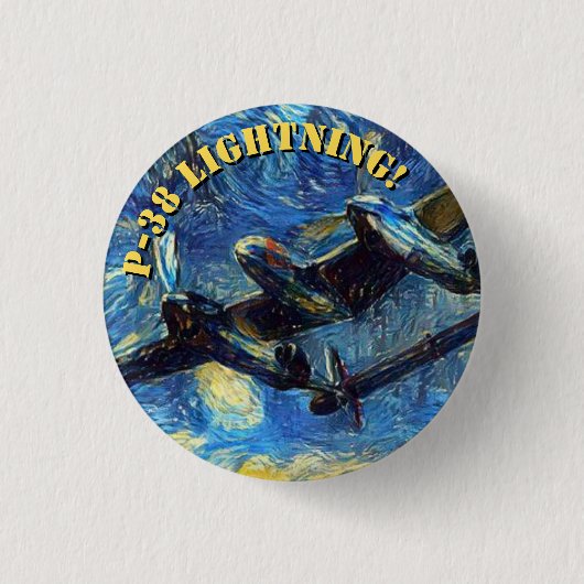 P-38 Lightning Sterrennacht Pin Ronde Button 3,2 Cm (Voorkant)