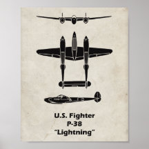 P-38 Lightning WWII-vliegtuigposter