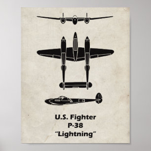 P-38 Lightning WWWII Airplane Poster