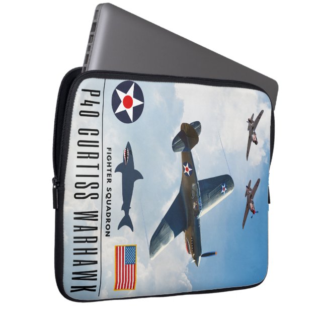 P-40 CURTISS WARHAWK FIGHTER SQUADRON LAPTOP SLEEVE (Voorkant Rechts)
