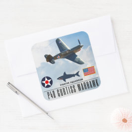 P-40 CURTISS WARHAWK FIGHTER SQUADRON VIERKANTE STICKER
