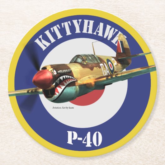 P-40 Kittyhawk Ronde Kartonnen Onderzetter (Voorkant)