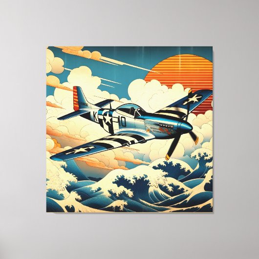 P-51 Mustang in Ukiyo-e Art Canvas Afdruk (Voorkant)