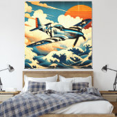 P-51 Mustang in Ukiyo-e Art Canvas Afdruk (Insitu (Slaapkamer))