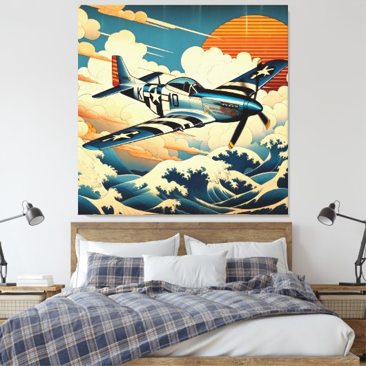 P-51 Mustang in Ukiyo-e Art Canvas Afdruk (Insitu (Slaapkamer))