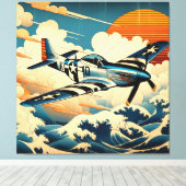 P-51 Mustang in Ukiyo-e Art Canvas Afdruk (Insitu (Houten vloer))