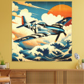 P-51 Mustang in Ukiyo-e Art Canvas Afdruk (Insitu (Woonkamer))
