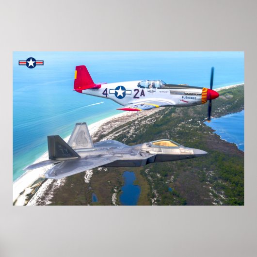 P-51B MUSTANG en F-22A RAPTOR Poster (Voorkant)