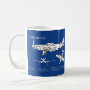 P-51D Mustang - Vliegtuigblauwdruk ABD Koffiemok