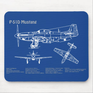 P-51D Mustang - Vliegtuigblauwdruk AD Muismat
