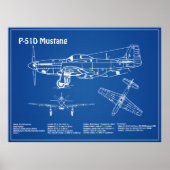 P-51D Mustang - Vliegtuigblauwdruk AD Poster (Voorkant)