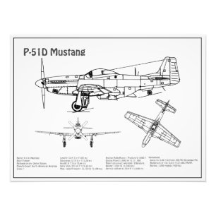 P-51D Mustang - Vliegtuigblauwdruk BD Foto Afdruk